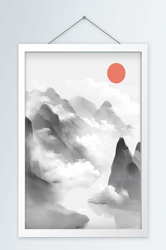 水墨云雾山书房客厅装饰画-众图网