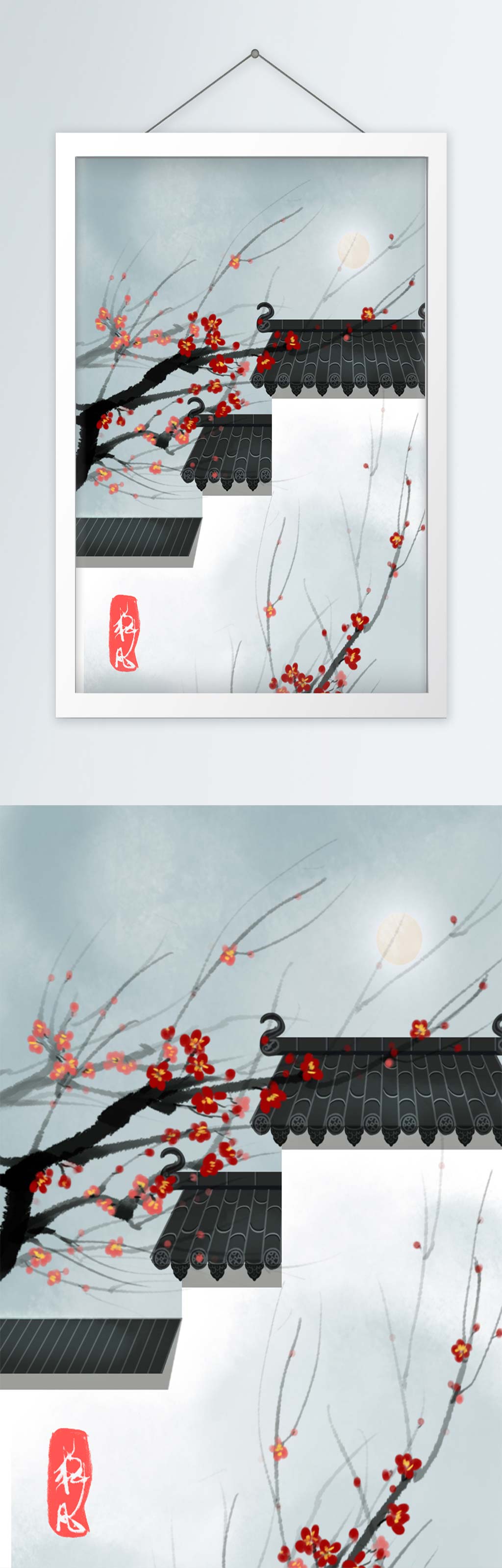 手绘风清新淡雅梅花装饰画素材