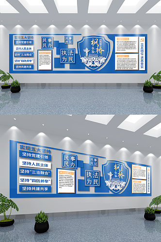 商务蓝色新时代枫桥司法公安政府机构文化墙