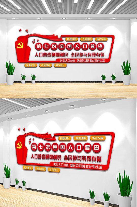 红色全国人口普查知识宣传文化墙