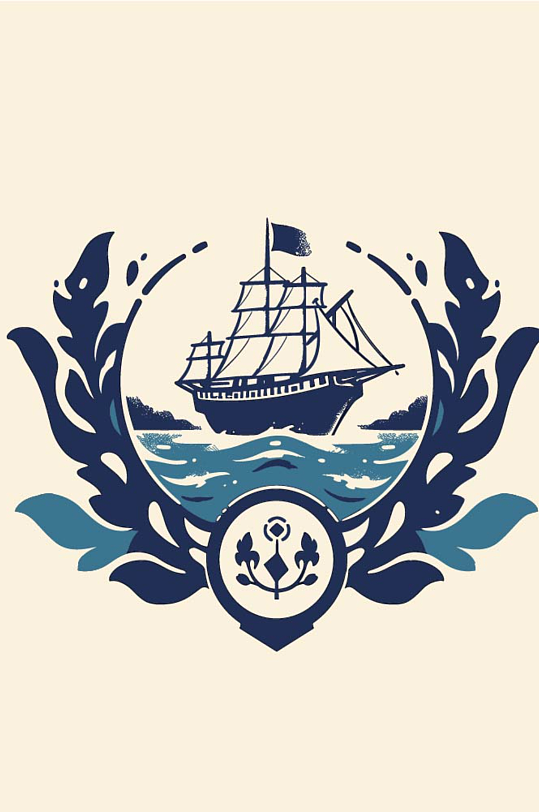帆船徽章徽章标记航海风背景