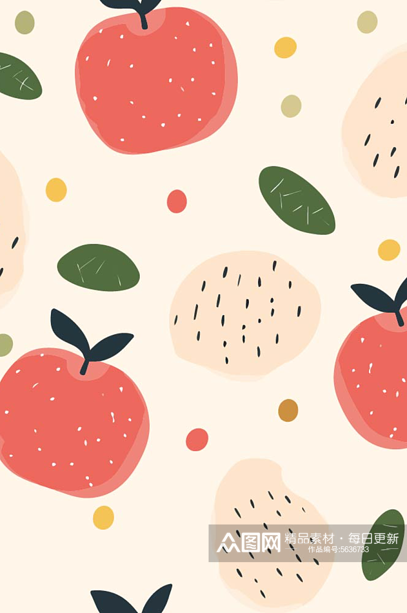 果蔬苹果波点色块平涂卡通北欧风背景素材