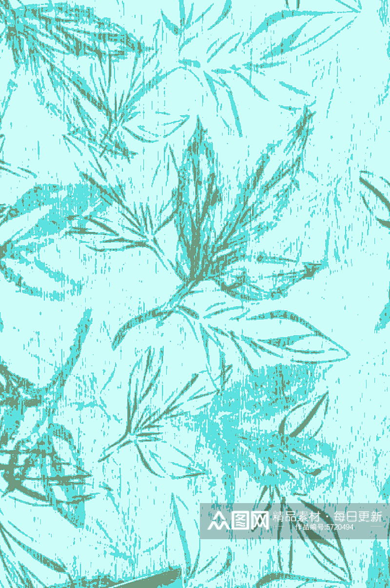 创意浅蓝色植物图案元素素材
