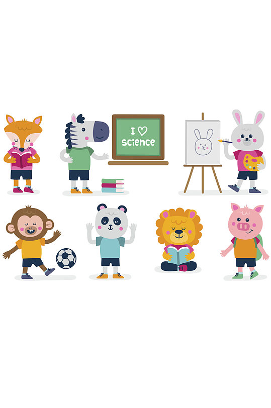 创意上学的动物矢量素材