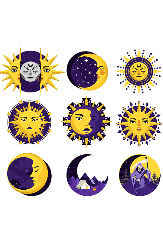 创意太阳和月亮矢量素材-众图网