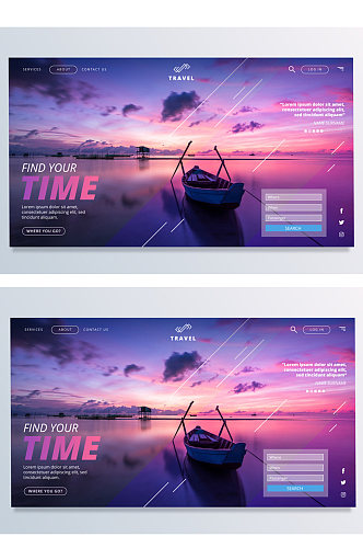 紫色海上船舶旅行网站登陆页矢量素材