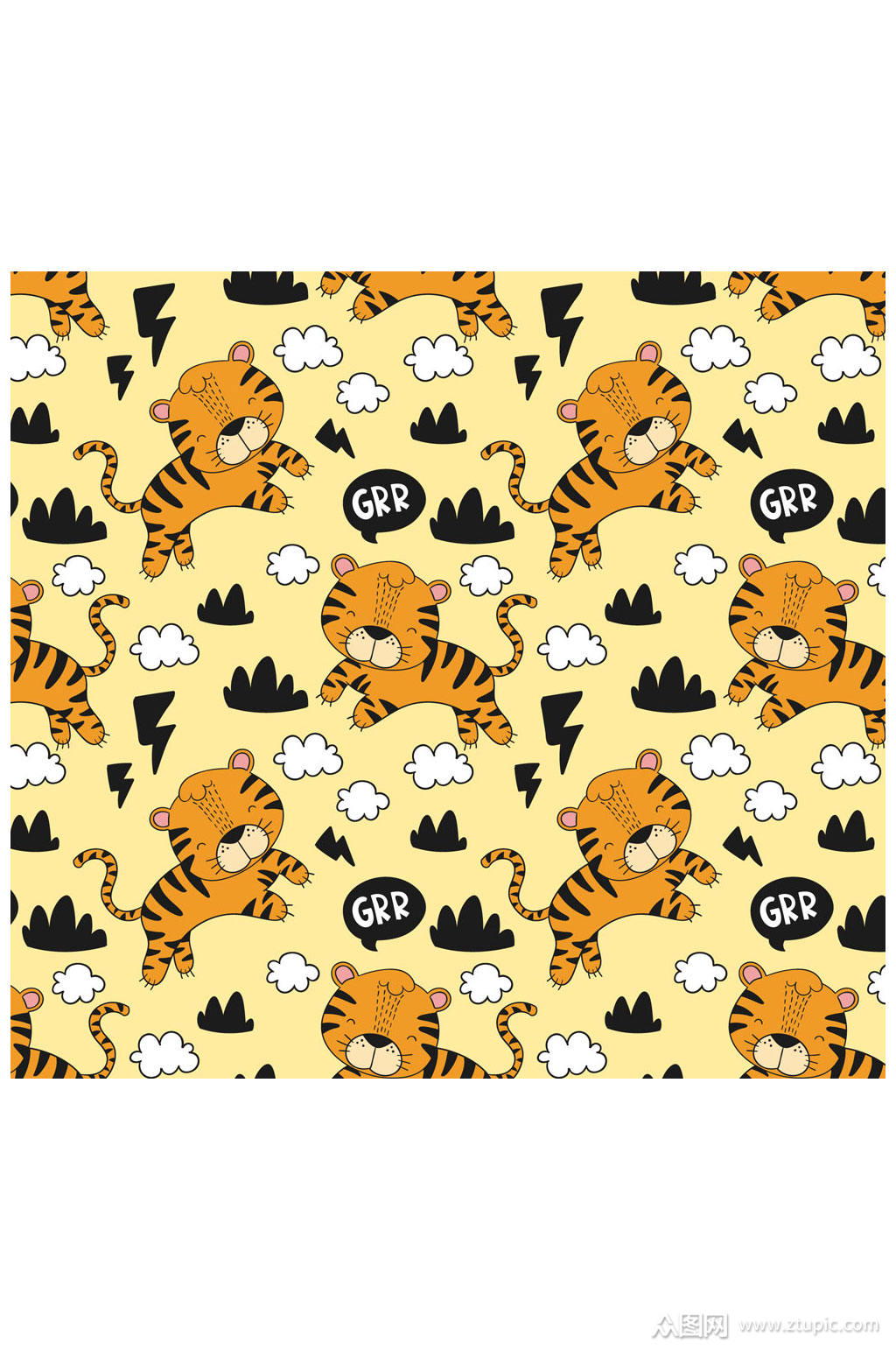 可爱小老虎无缝花纹背景