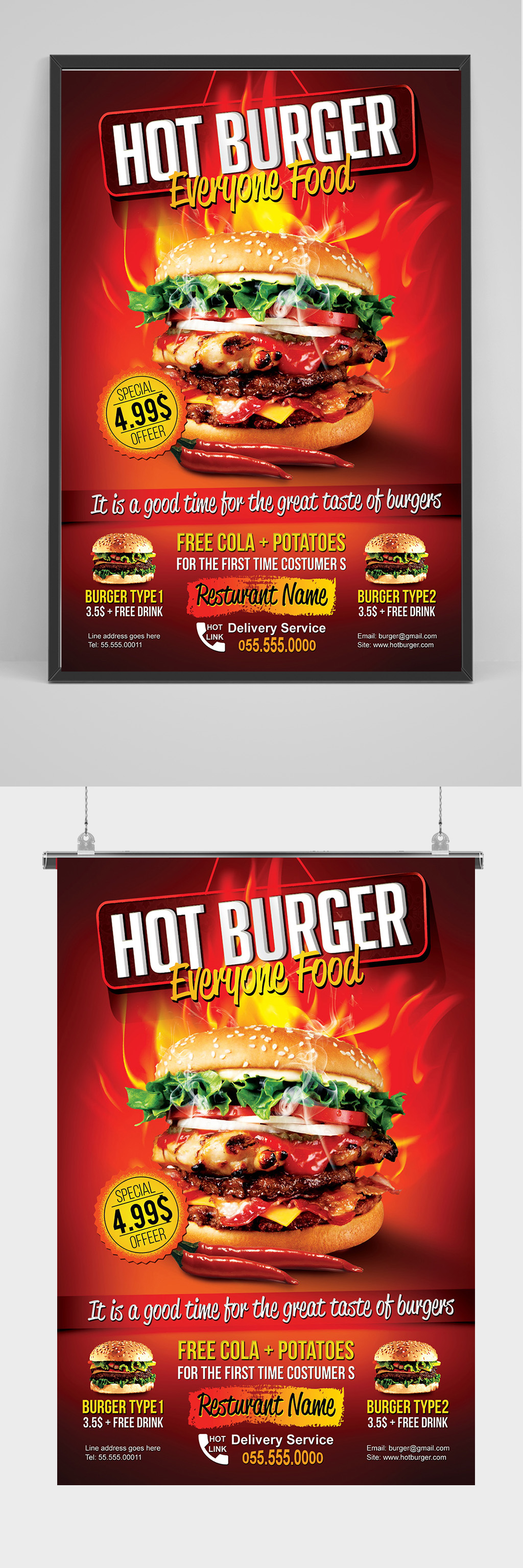 美式牛肉汉堡海报图片