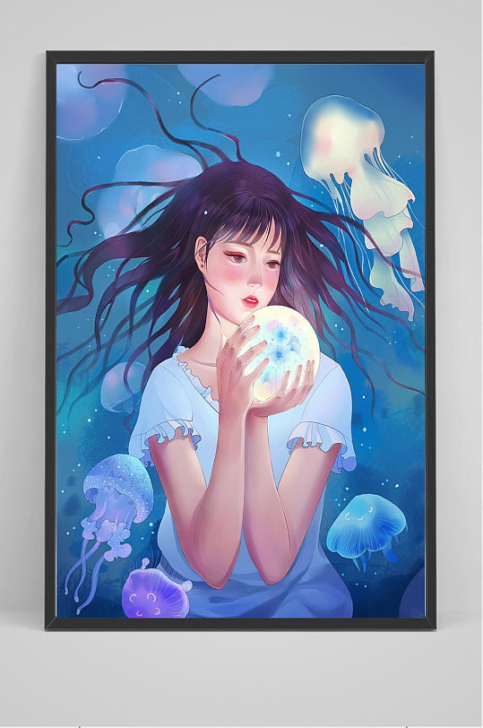 绿色唯美女孩梦想插画设计