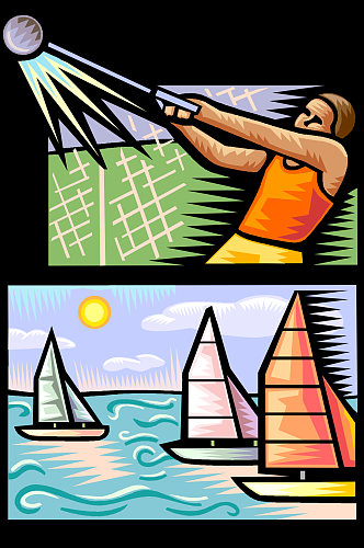 羽毛球和帆船免扣背景设计