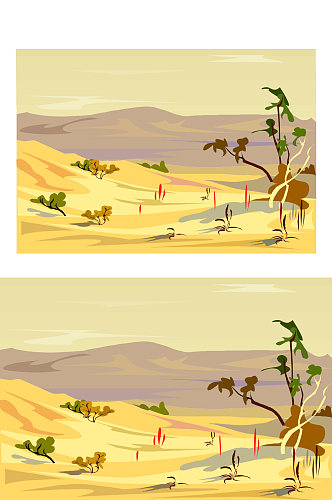 精品沙漠绿植免扣背景元素设计