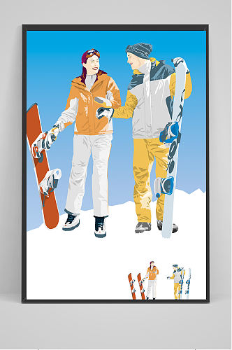 蓝色滑雪运动免扣背景矢量 设计元素