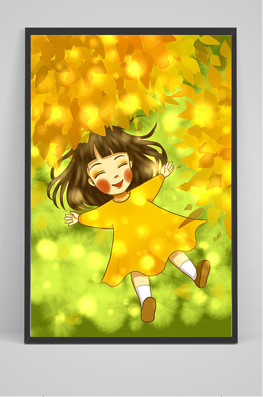 躺在草地上的女孩手绘插画设计-众图网