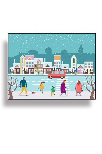 冬季下雪行人免抠背景设计