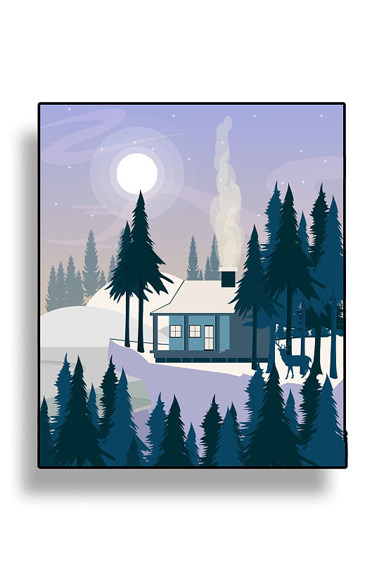 夜晚下的村庄免抠背景设计