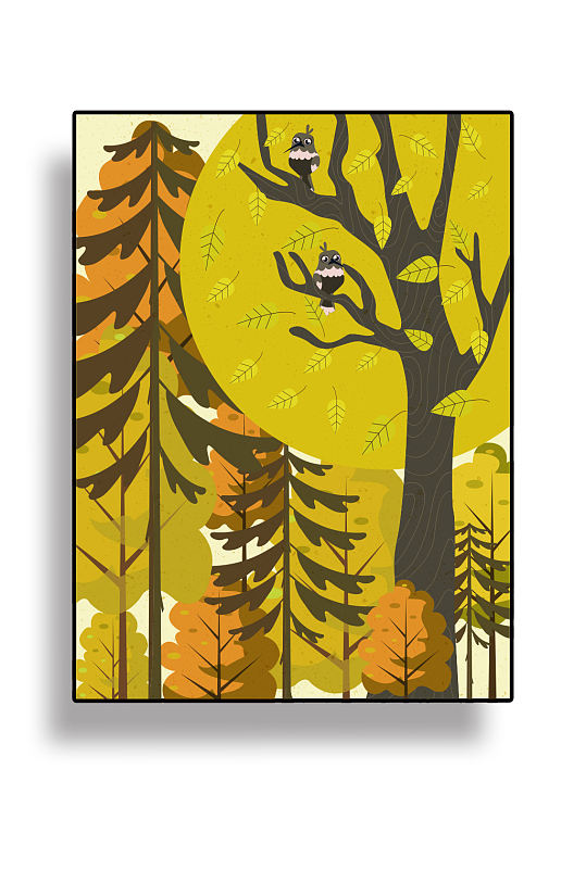 树林中的猫头鹰免抠背景设计