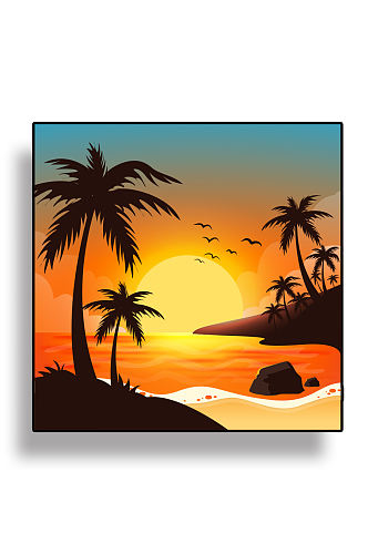 海滩夕阳免抠背景设计