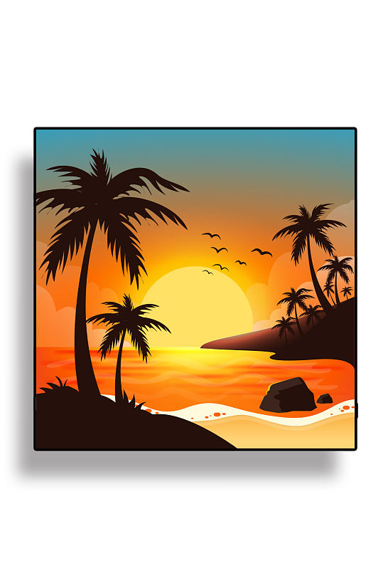 海滩夕阳免抠背景设计