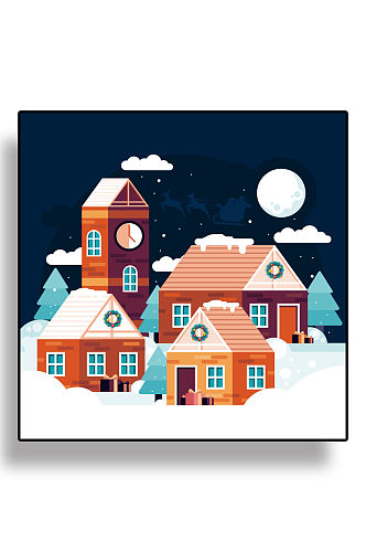 冬季村庄免抠背景设计