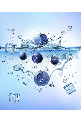 水中的蓝莓免抠矢量背景设计