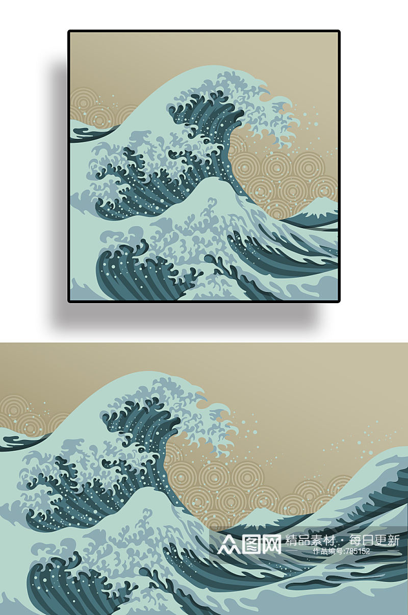 日式海浪设计免抠背景设计素材