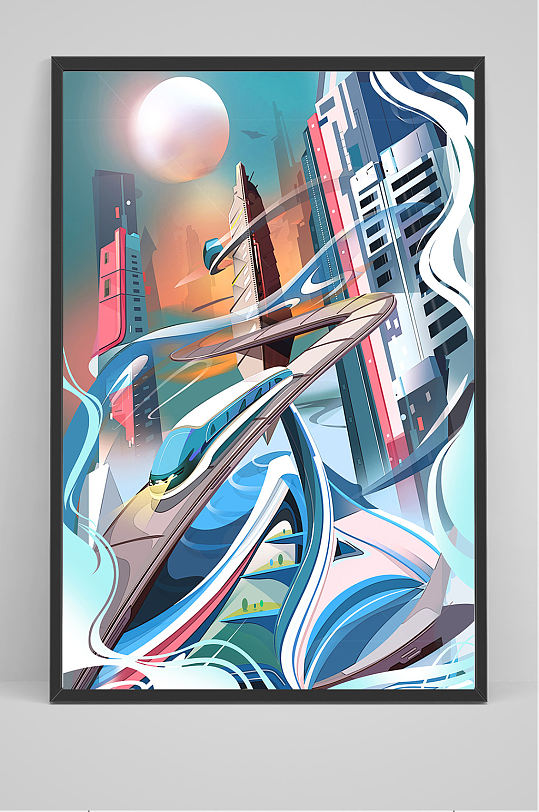 精品手绘未来世界插画设计