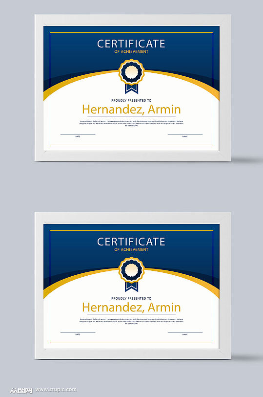 蓝色结业证书模板设计-众图网