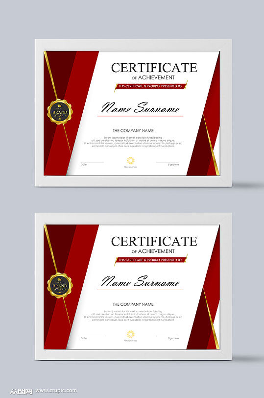 红色荣誉证书模板设计-众图网