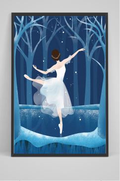 森林中跳芭蕾的女子插画设计