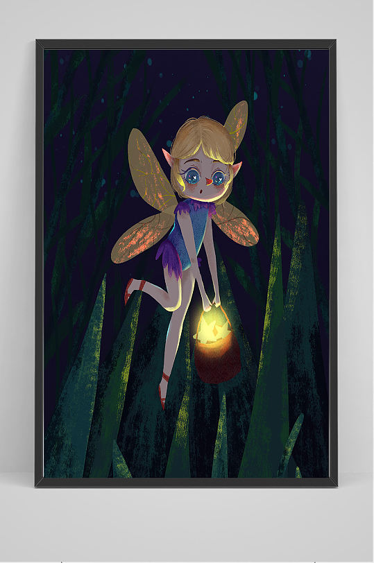 精品手绘夜晚精灵插画设计-众图网