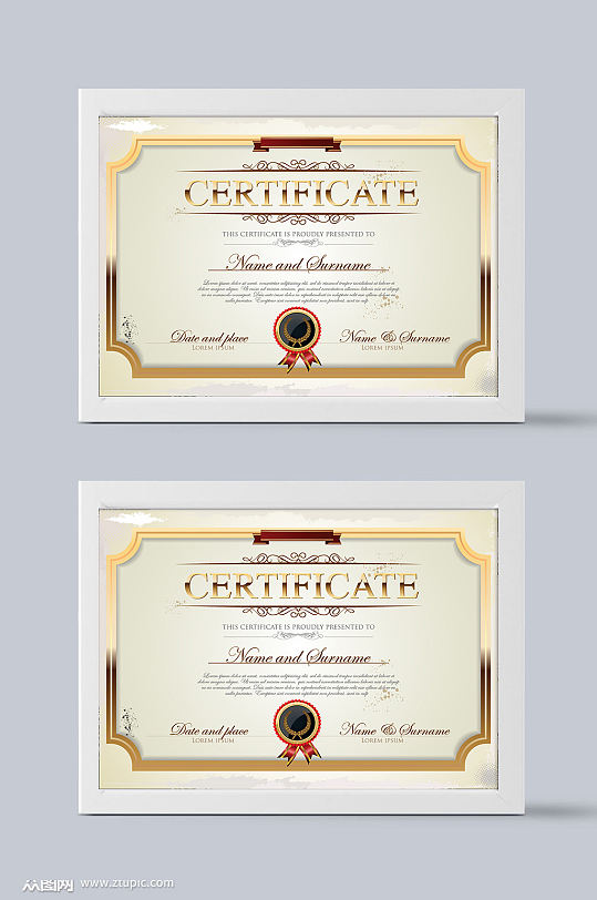 精品奢华荣誉证书模板设计-众图网