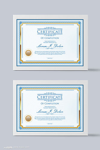 蓝色质量检测荣誉证书模板设计