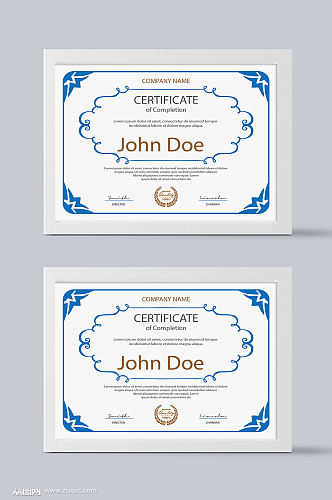 蓝色简洁荣誉证书模板设计
