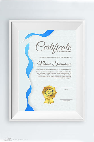 蓝色荣誉证书模板设计