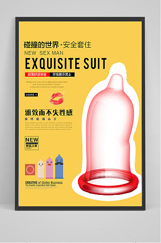 黄色简洁避孕套海报设计