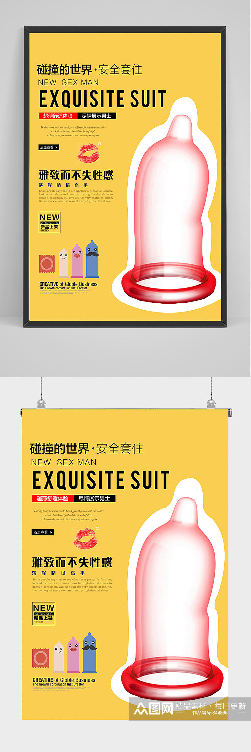黄色简洁避孕套海报设计素材