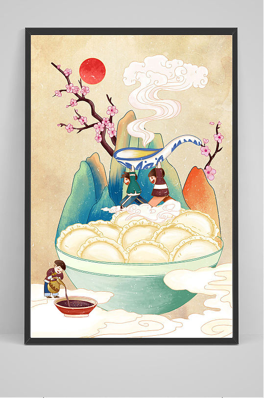 精品冬至饺子手绘插画设计