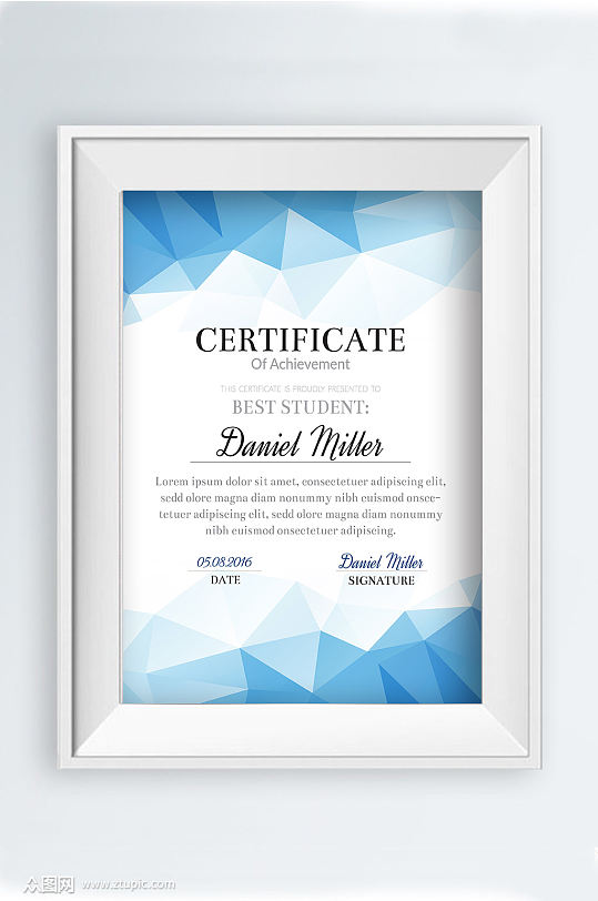 蓝色商务公司荣誉证书模板设计-众图网