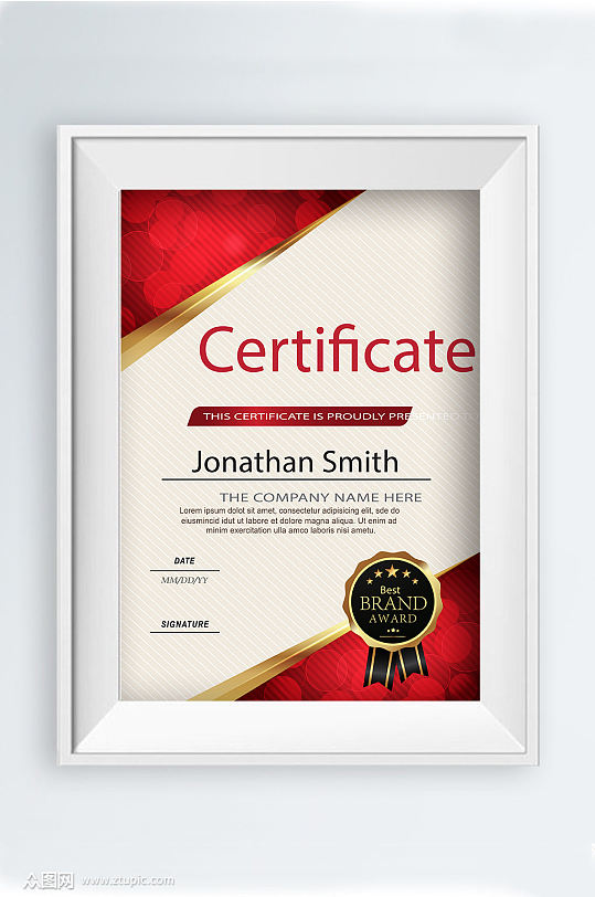 红色高端荣誉证书模板设计-众图网