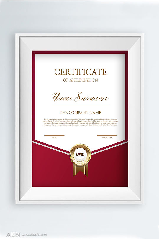 红色高端荣誉证书模板设计-众图网