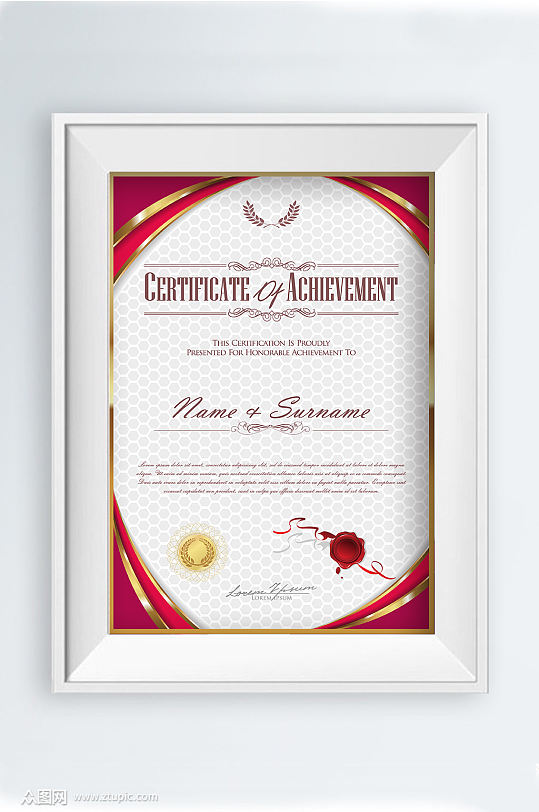 红色高端荣誉证书模板设计-众图网