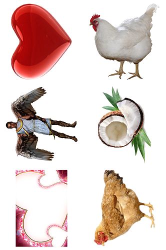 公鸡人物椰子红色边框元素设计