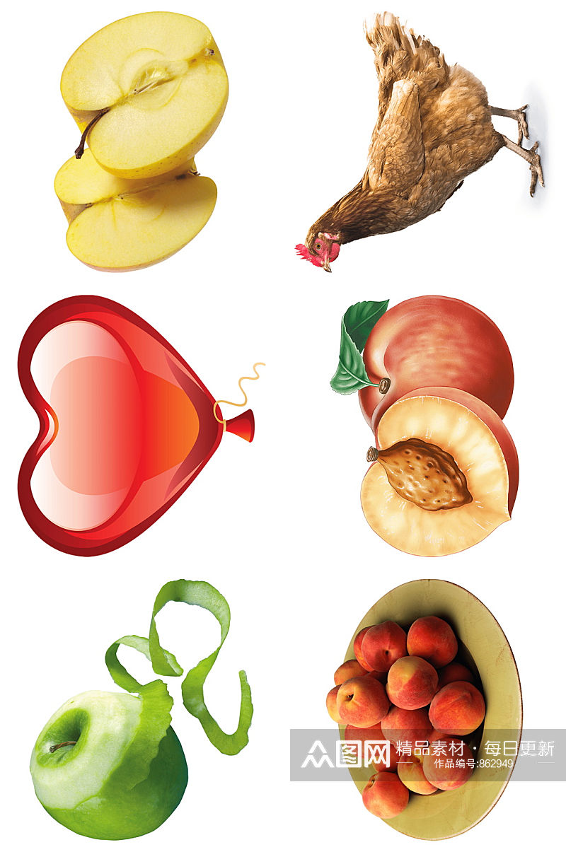 水果苹果桃子母鸡元素设计素材