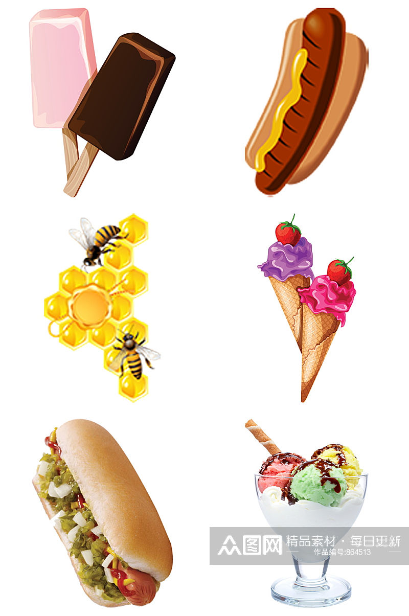 冰淇淋热狗蜂蜜哈根达斯免扣元素设计素材