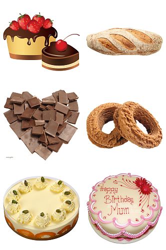 面包巧克力生日蛋糕牛角面包免扣元素设计