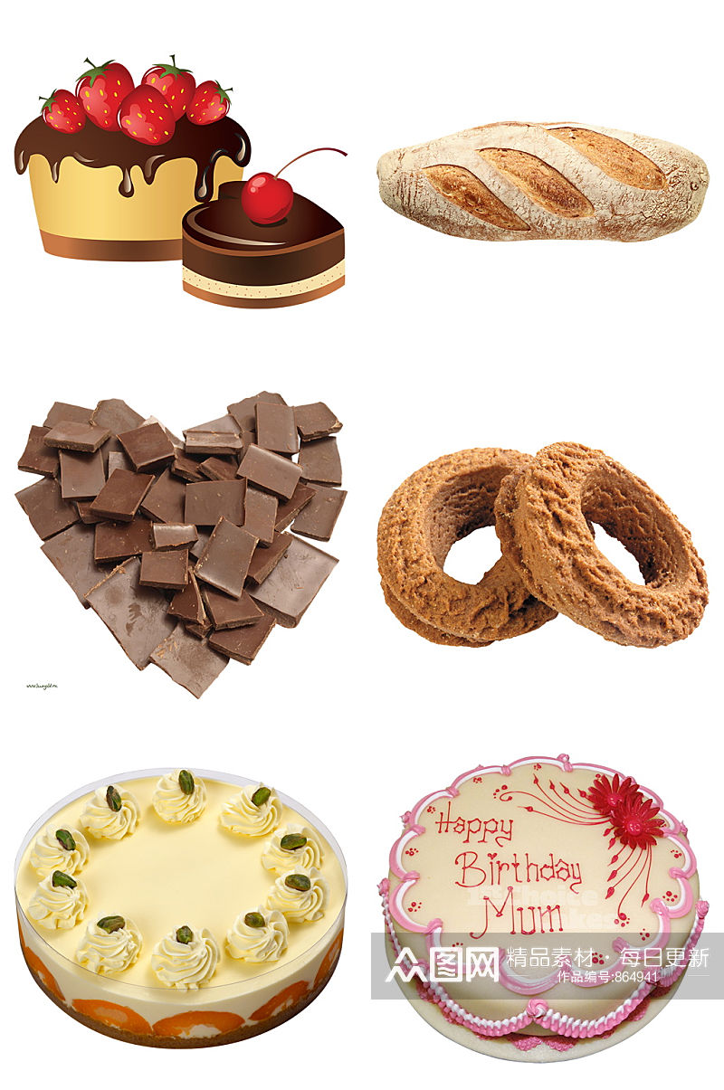 面包巧克力生日蛋糕牛角面包免扣元素设计素材