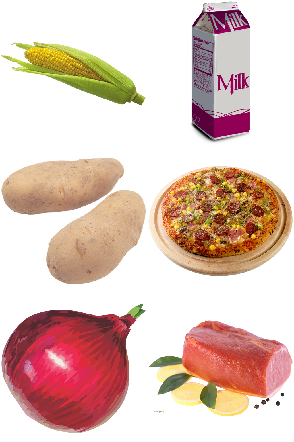 玉米牛奶披萨土豆牛肉洋葱免扣素材素材