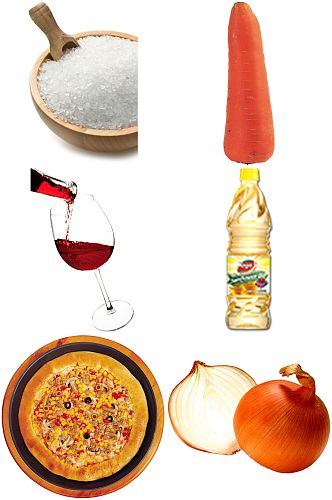 披萨红酒洋葱胡萝卜食品创意设计元素素材