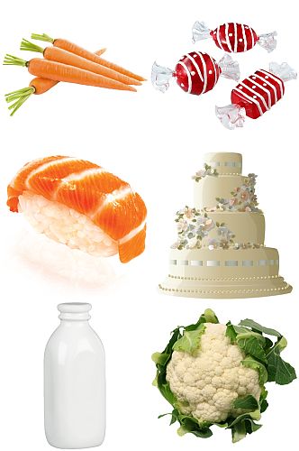 蛋糕寿司牛奶花菜食品创意设计元素素材