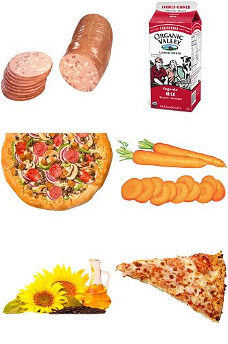 披萨胡萝卜牛奶香肠食品创意设计元素素材